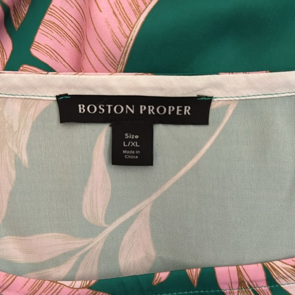 Boston Proper Tropical Slouchy Charmeuse Palm Blouse Top L/XL - Picture 6 of 9
